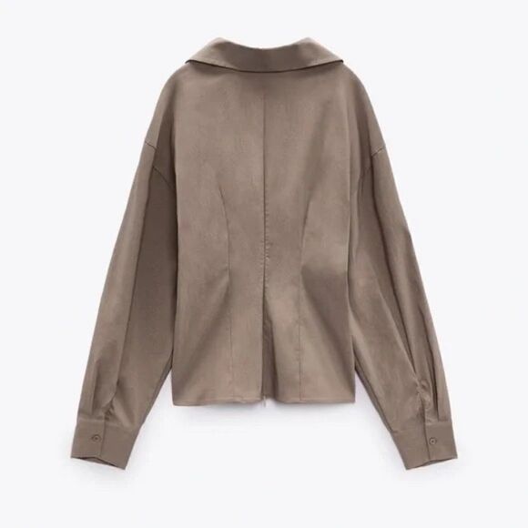 ZARA Cut Out Shirt Taupe Brown - Picture 8 of 14
